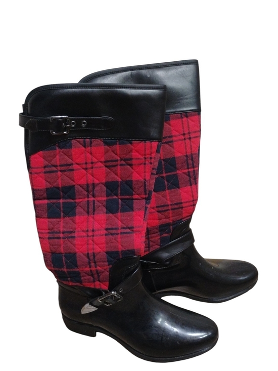 Charlie Paige Shoes - Charlie Paige Red Plaid Quilted Tall Rain Boots w Black Trim Size 10